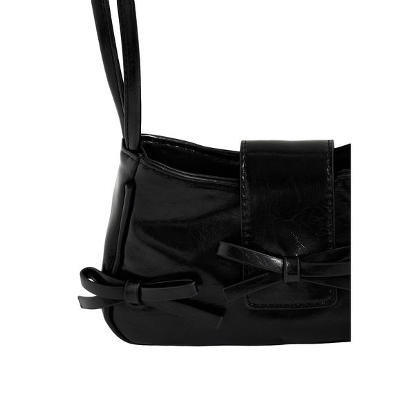 Bow Shoulder Handbag Pu Leather Top Handle Y2K Underarm Bags Black :[ - Picture 4 of 6